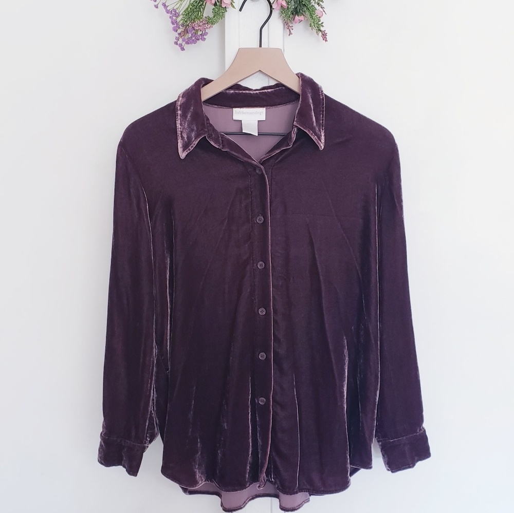 Soft Surroundings silk blend velour button down